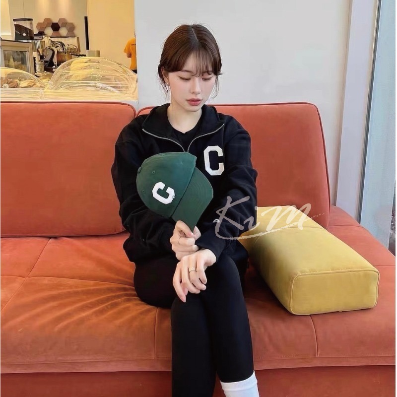 COVERNAT大學踢 申芝燕同款 C LOGO 半拉鍊 大學T 立領 毛圈布翻領半拉鍊圓領大學T 韓國代購-細節圖7