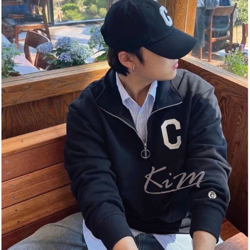 COVERNAT大學踢 申芝燕同款 C LOGO 半拉鍊 大學T 立領 毛圈布翻領半拉鍊圓領大學T 韓國代購-細節圖3