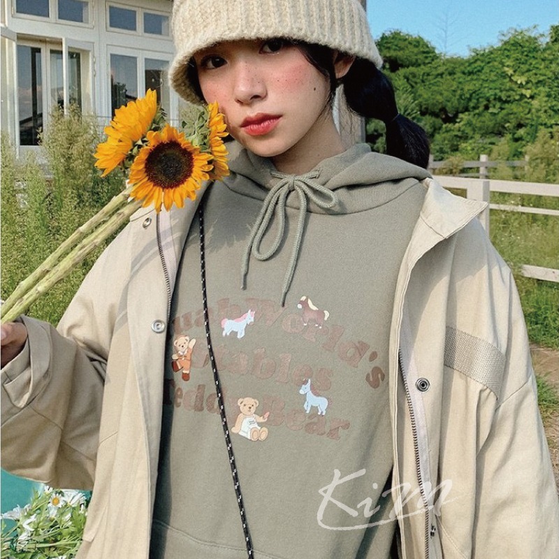 MUAHMUAH X GB 帽踢 刷毛 韓國代購 正品 連帽 可愛 印花 泰迪熊 熊 連帽T恤 帽T 聯名-細節圖5