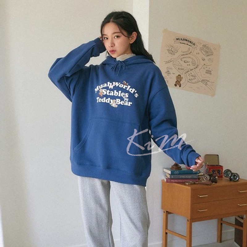 MUAHMUAH X GB 帽踢 刷毛 韓國代購 正品 連帽 可愛 印花 泰迪熊 熊 連帽T恤 帽T 聯名-細節圖8