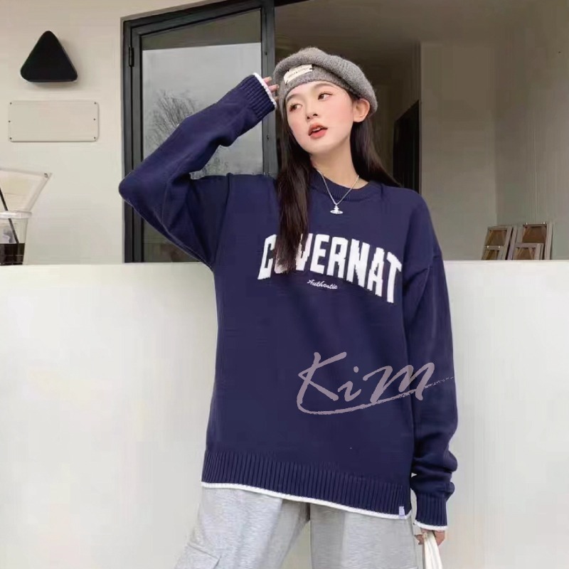 韓國Covernat 秋冬新款 針織衫 衛衣 圓領 寬鬆 針織上衣 毛衣 情侶款 男女同款-細節圖3