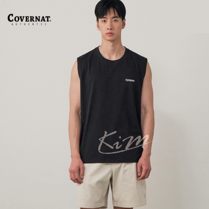 韓國Covernat 背心 無袖 T恤 2024 夏季 簡約 寬鬆 休閒 男女 上衣 寬肩背心-細節圖2