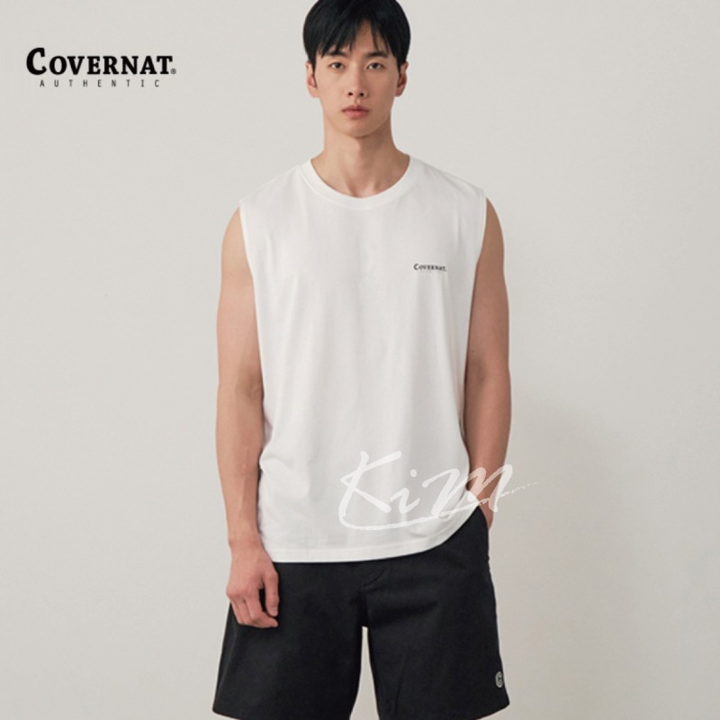 韓國Covernat 背心 無袖 T恤 2024 夏季 簡約 寬鬆 休閒 男女 上衣 寬肩背心-細節圖3