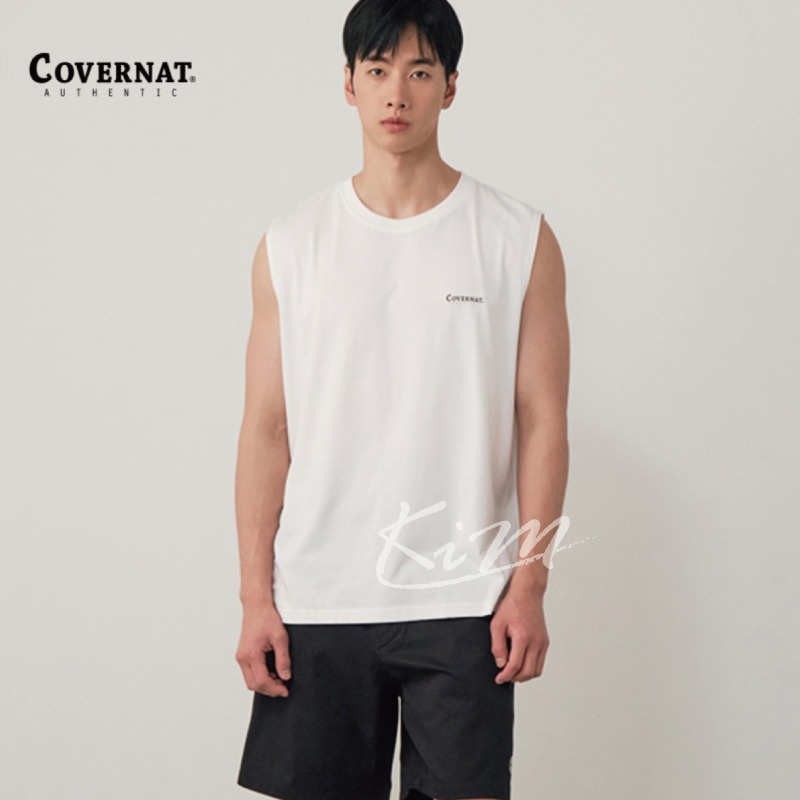 韓國Covernat 背心 無袖 T恤 2024 夏季 簡約 寬鬆 休閒 男女 上衣 寬肩背心-細節圖4