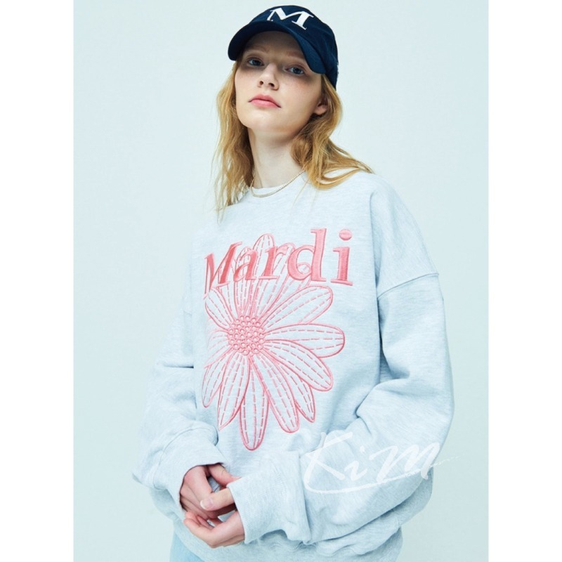 韓國MARDI MERCREDI 金高銀同款 刺繡 小雛菊 經典 大學T 短版 長袖大學T-細節圖3