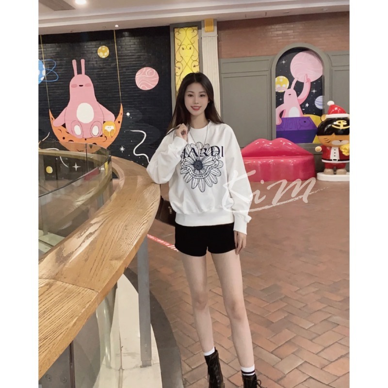 韓國MARDI MERCREDI 金高銀同款 刺繡 小雛菊 經典 大學T 短版 長袖大學T-細節圖11