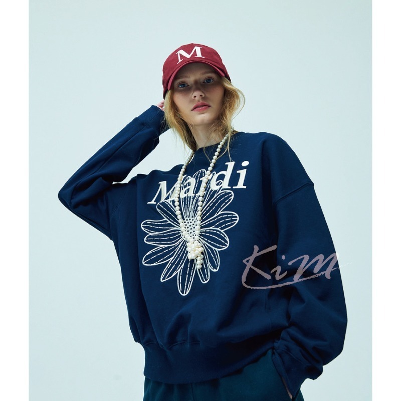 韓國MARDI MERCREDI 金高銀同款 刺繡 小雛菊 經典 大學T 短版 長袖大學T-細節圖5