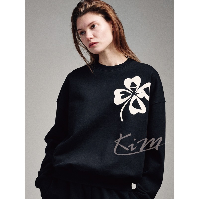 韓國MARDI MERCREDI 金高銀同款 四葉草 印花 大學T 長袖 女 秋冬款-細節圖2