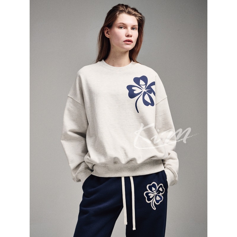 韓國MARDI MERCREDI 金高銀同款 四葉草 印花 大學T 長袖 女 秋冬款-細節圖4