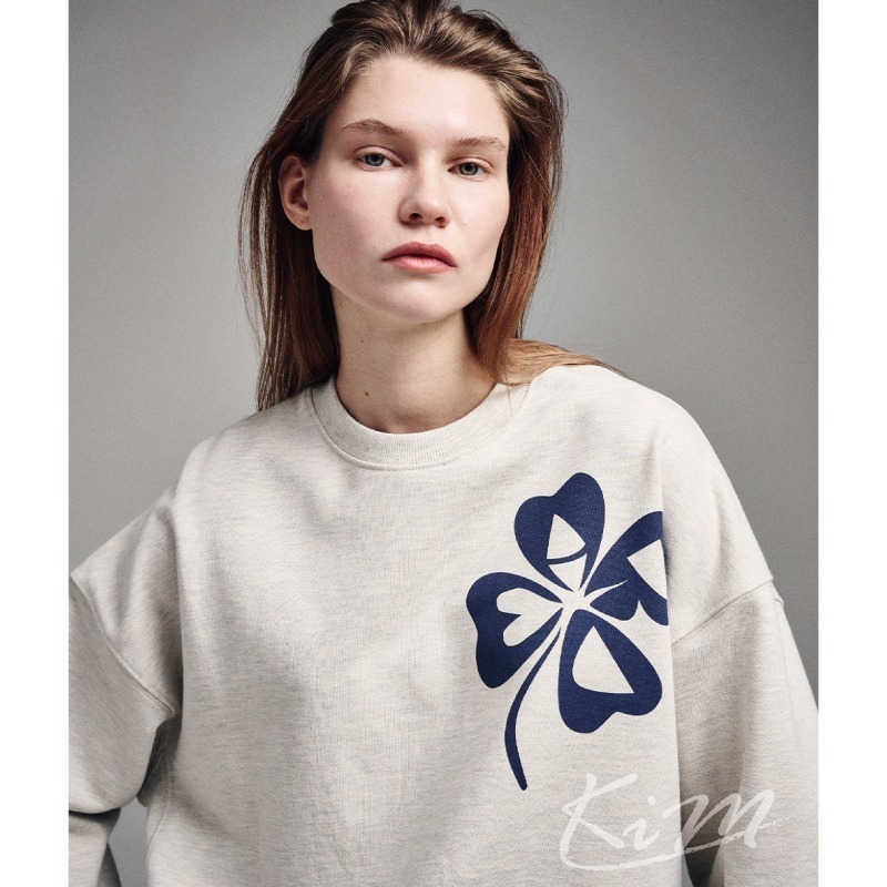 韓國MARDI MERCREDI 金高銀同款 四葉草 印花 大學T 長袖 女 秋冬款-細節圖5