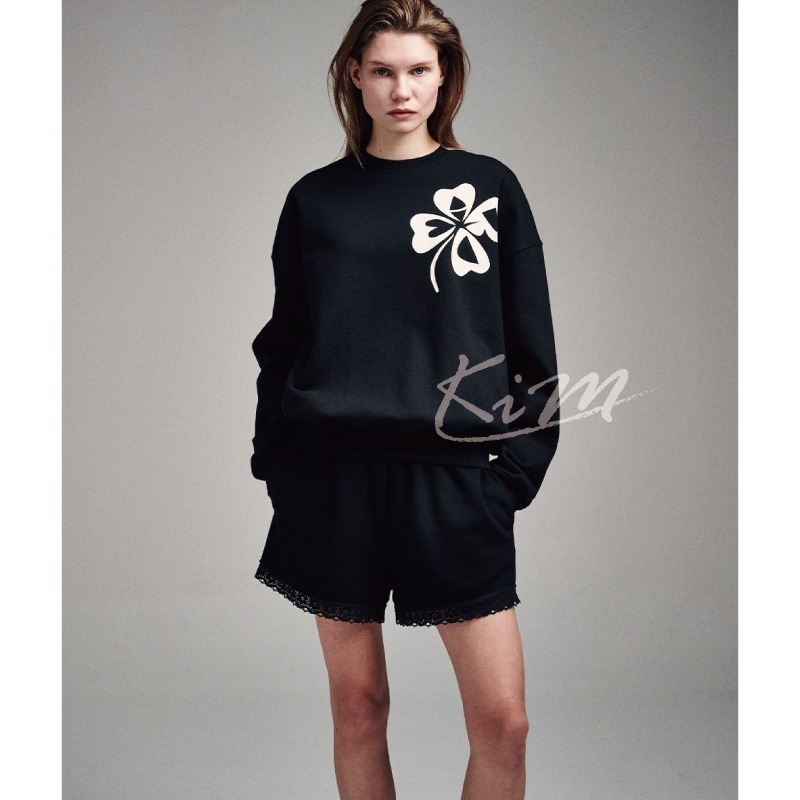 韓國MARDI MERCREDI 金高銀同款 四葉草 印花 大學T 長袖 女 秋冬款-細節圖8