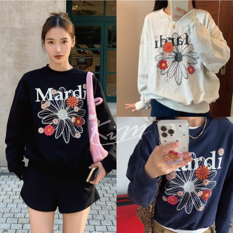 韓國MARDI MERCREDI 金高銀同款 經典雛菊 綻放花朵 多花 印花 大學T 長袖衛衣 圓領 女-細節圖10