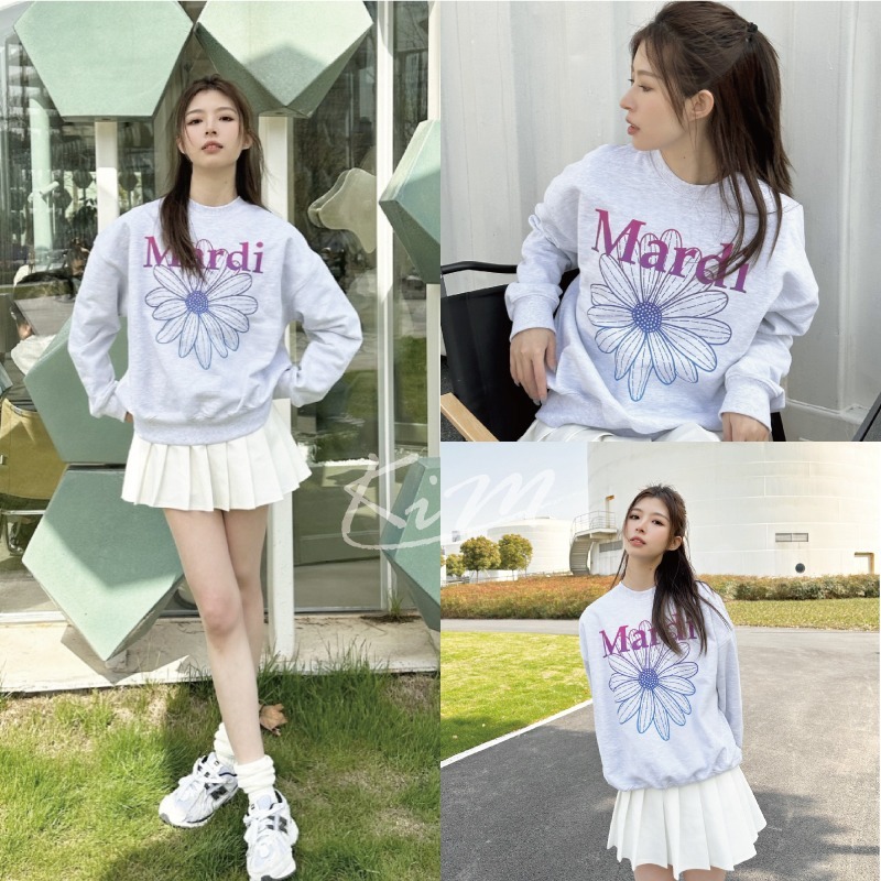 韓國MARDI MERCREDI 金高銀同款 經典雛菊 漸層 漸變 印花 大學T 長袖T恤 圓領衛衣 女-細節圖8