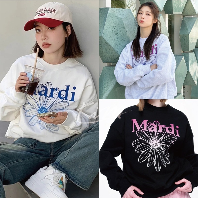 韓國MARDI MERCREDI 金高銀同款 經典雛菊 漸層 漸變 印花 大學T 長袖T恤 圓領衛衣 女-細節圖11
