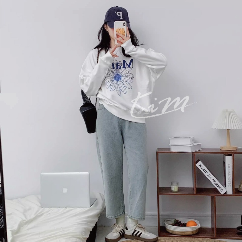 韓國MARDI MERCREDI 金高銀同款 經典雛菊 漸層 漸變 印花 大學T 長袖T恤 圓領衛衣 女-細節圖10