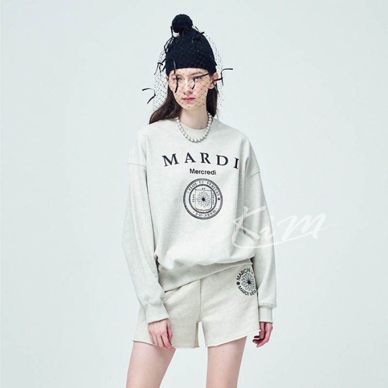 韓國MARDI MERCREDI 金高銀同款 雛菊 徽章 大學T 長袖T恤 圓領 衛衣 女-細節圖2