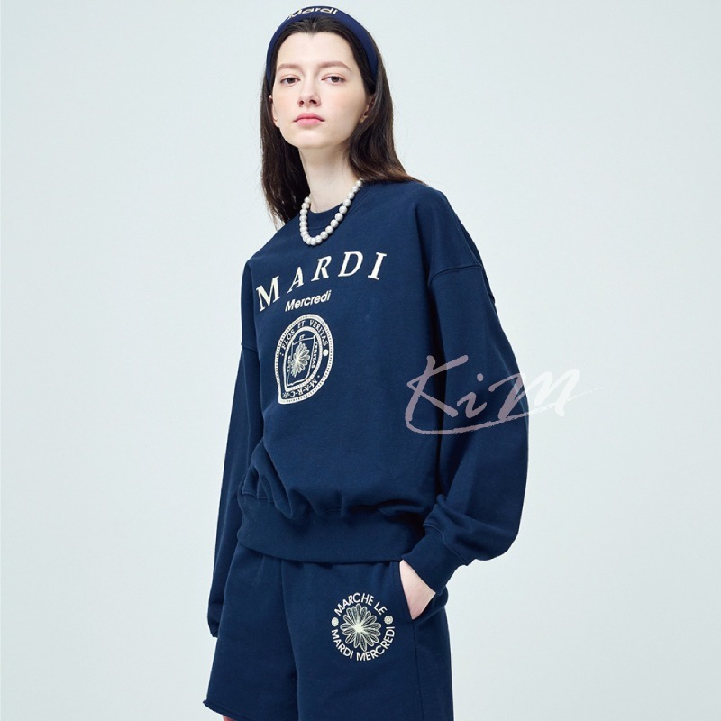韓國MARDI MERCREDI 金高銀同款 雛菊 徽章 大學T 長袖T恤 圓領 衛衣 女-細節圖3
