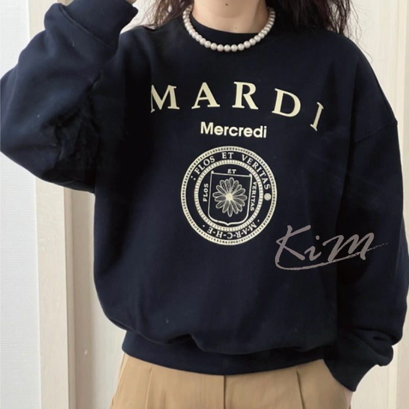 韓國MARDI MERCREDI 金高銀同款 雛菊 徽章 大學T 長袖T恤 圓領 衛衣 女-細節圖5