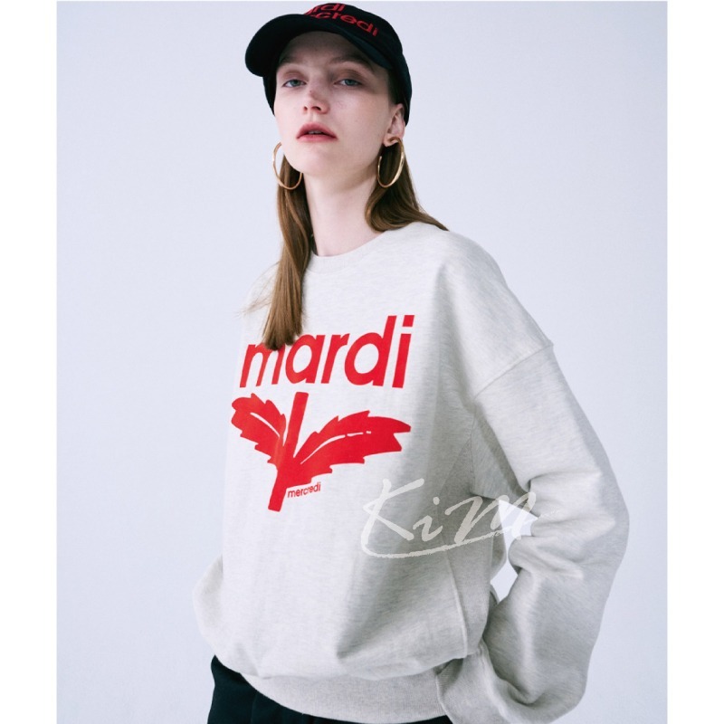 韓國MARDI MERCREDI 美式復古 樹葉 葉子 印花 大學T 長袖T恤 圓領衛衣 女-細節圖5