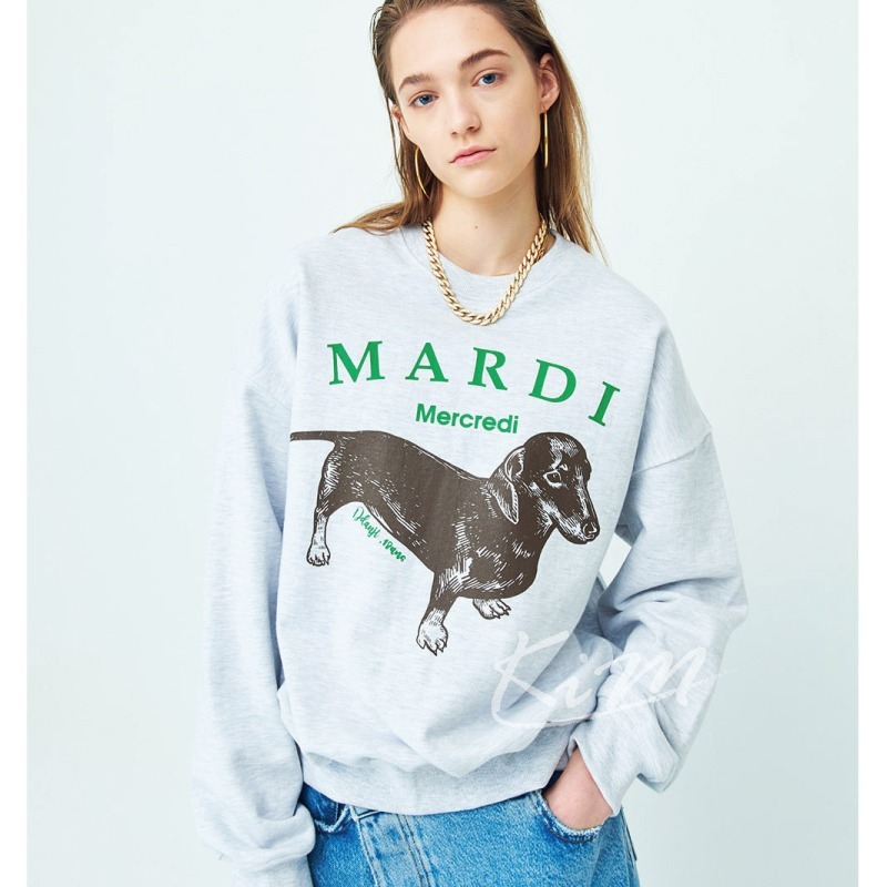 韓國MARDI MERCREDI  復古 臘腸狗 印花 經典設計 大學T 圓領衛衣 長袖T恤-細節圖2