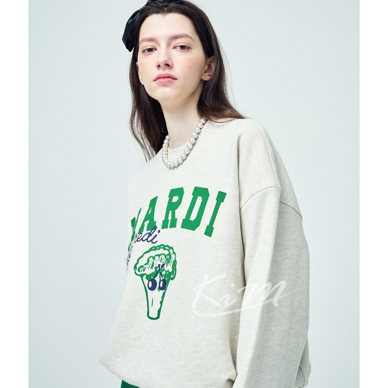 韓國MARDI MERCREDI 美式復古 西蘭花 花椰菜 圖案 印花 大學T 長袖T恤 圓領衛衣 女-細節圖5