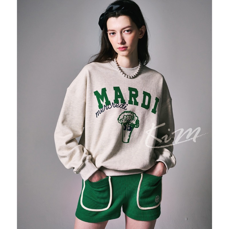 韓國MARDI MERCREDI 美式復古 西蘭花 花椰菜 圖案 印花 大學T 長袖T恤 圓領衛衣 女-細節圖7