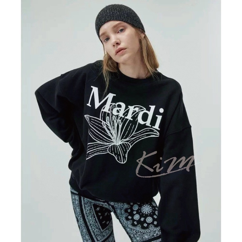 韓國MARDI MERCREDI 百合花 印花 大學T 長袖T恤 圓領衛衣 女-細節圖5
