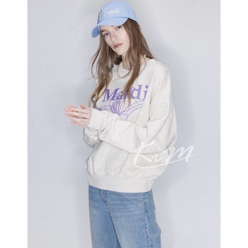 韓國MARDI MERCREDI 百合花 印花 大學T 長袖T恤 圓領衛衣 女-細節圖6