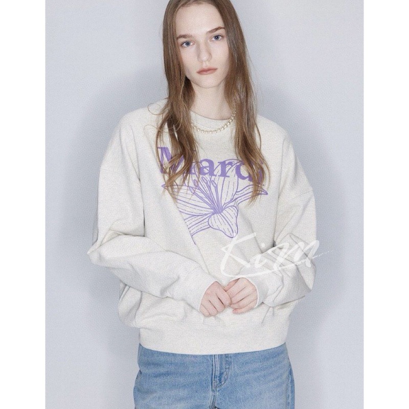 韓國MARDI MERCREDI 百合花 印花 大學T 長袖T恤 圓領衛衣 女-細節圖7