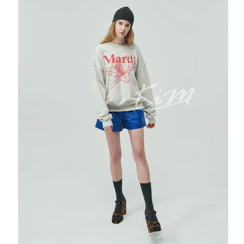韓國MARDI MERCREDI 百合花 印花 大學T 長袖T恤 圓領衛衣 女-細節圖2