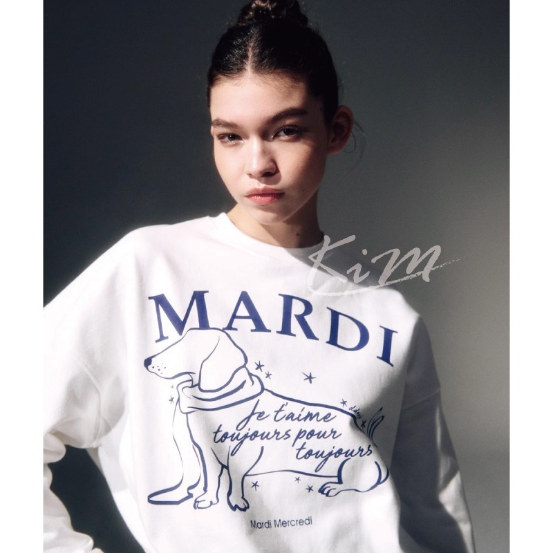 韓國MARDI MERCREDI 安俞真同款 圍巾 臘腸狗 大學T 長袖T恤 圓領衛衣-細節圖2