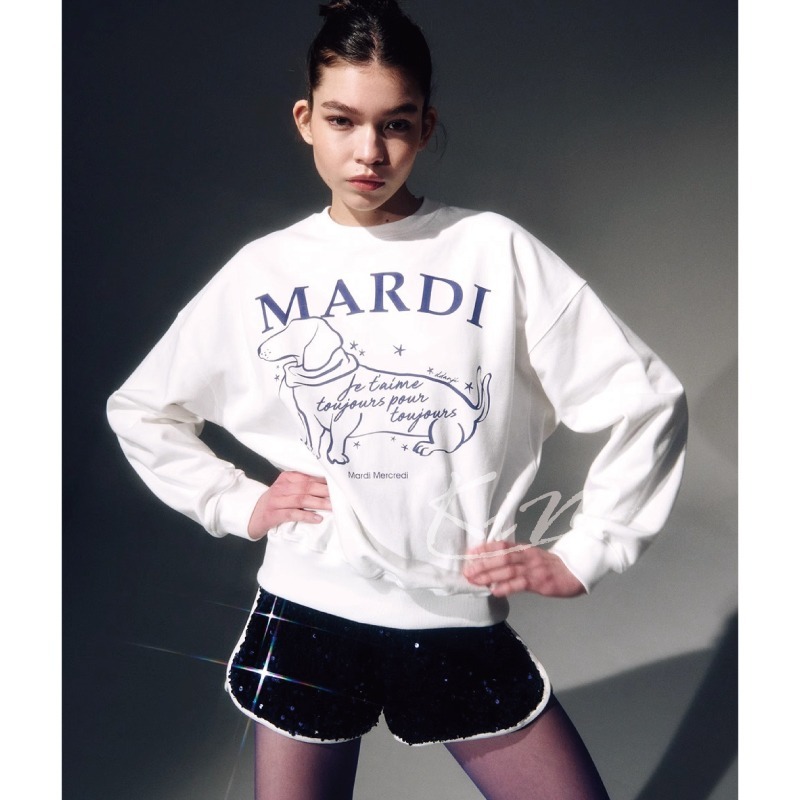 韓國MARDI MERCREDI 安俞真同款 圍巾 臘腸狗 大學T 長袖T恤 圓領衛衣-細節圖3