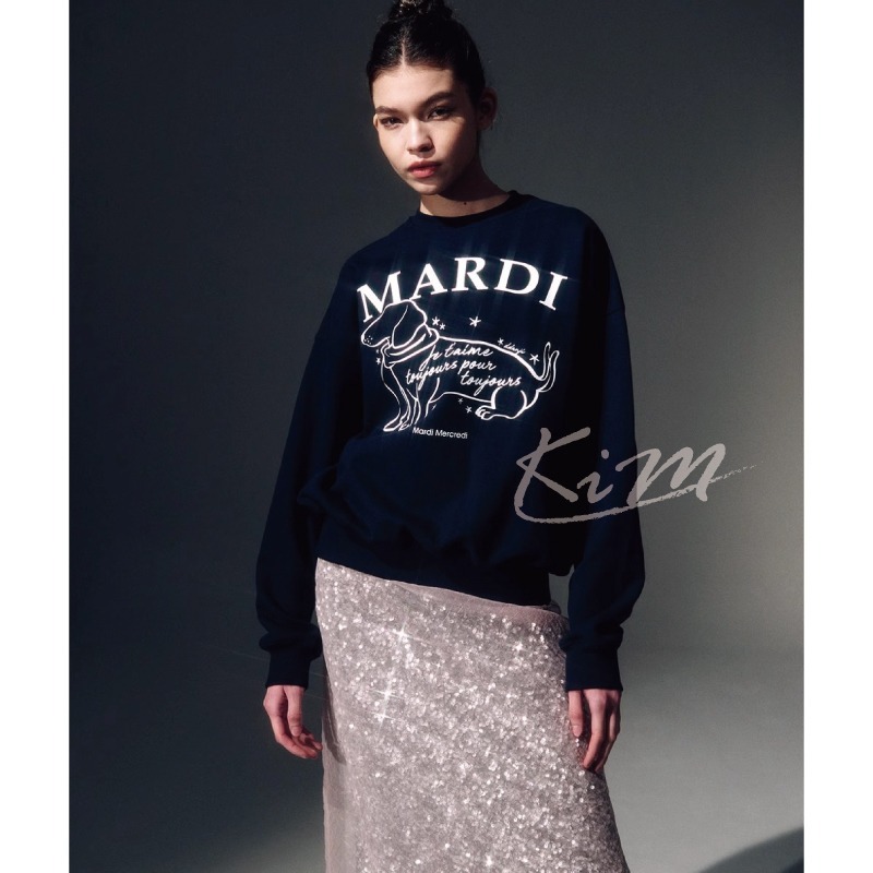 韓國MARDI MERCREDI 安俞真同款 圍巾 臘腸狗 大學T 長袖T恤 圓領衛衣-細節圖5