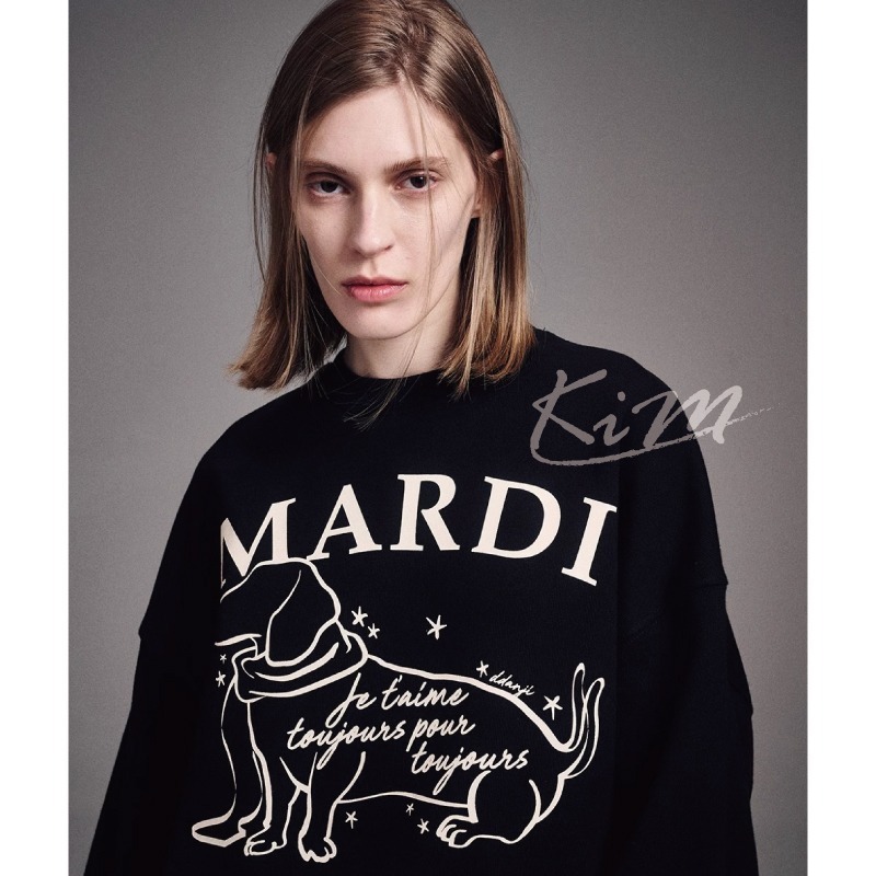 韓國MARDI MERCREDI 安俞真同款 圍巾 臘腸狗 大學T 長袖T恤 圓領衛衣-細節圖7