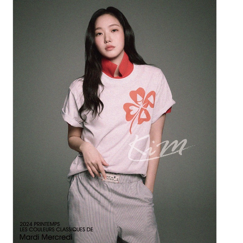 韓國MARDI MERCREDI 金高銀同款 四葉草 印花 圖案 短袖T恤 短T-細節圖2