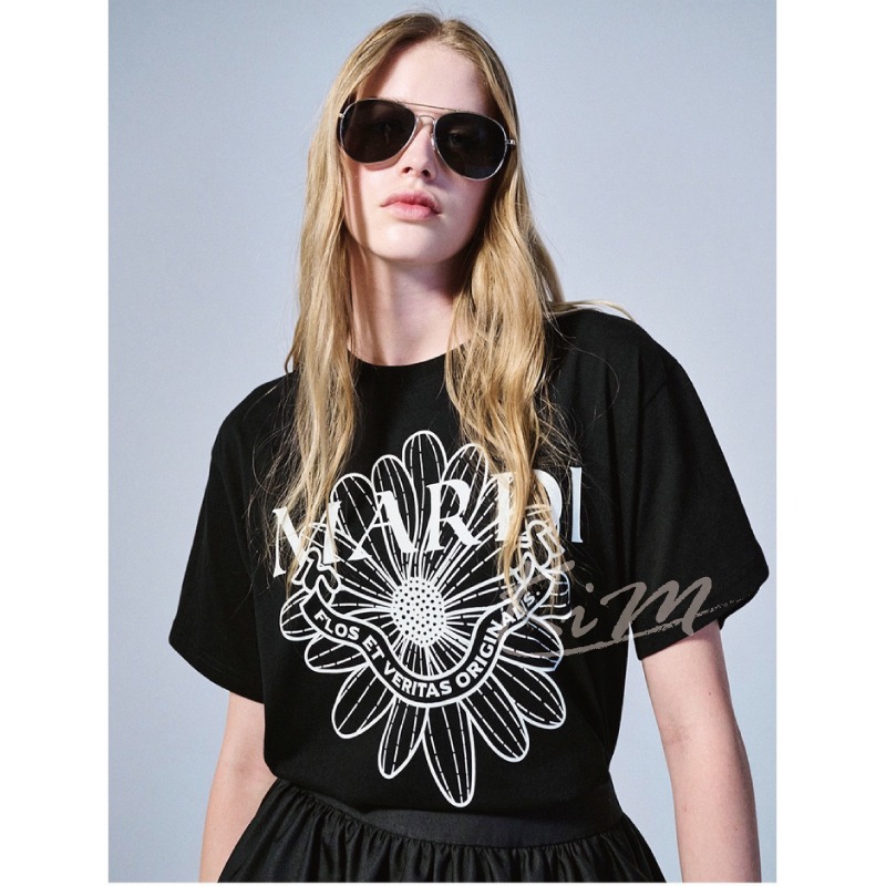 韓國MARDI MERCREDI 雛菊 緞帶 印花 圖案 短袖T恤 短T 女 夏季-細節圖3