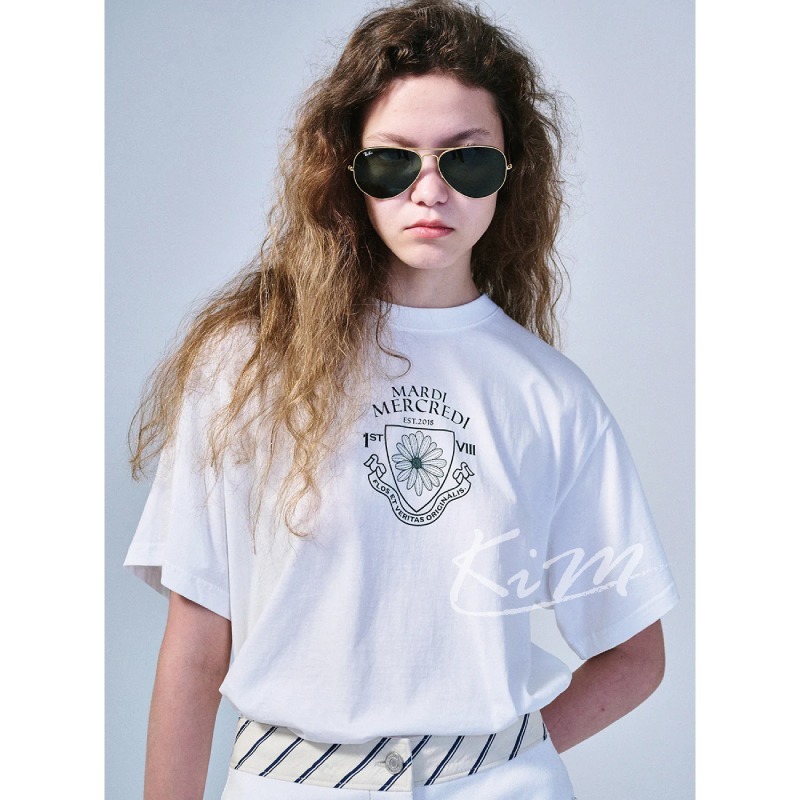 韓國MARDI MERCREDI 雛菊 小徽章 圖案 印花 短袖T恤 短T 女 夏季-細節圖3