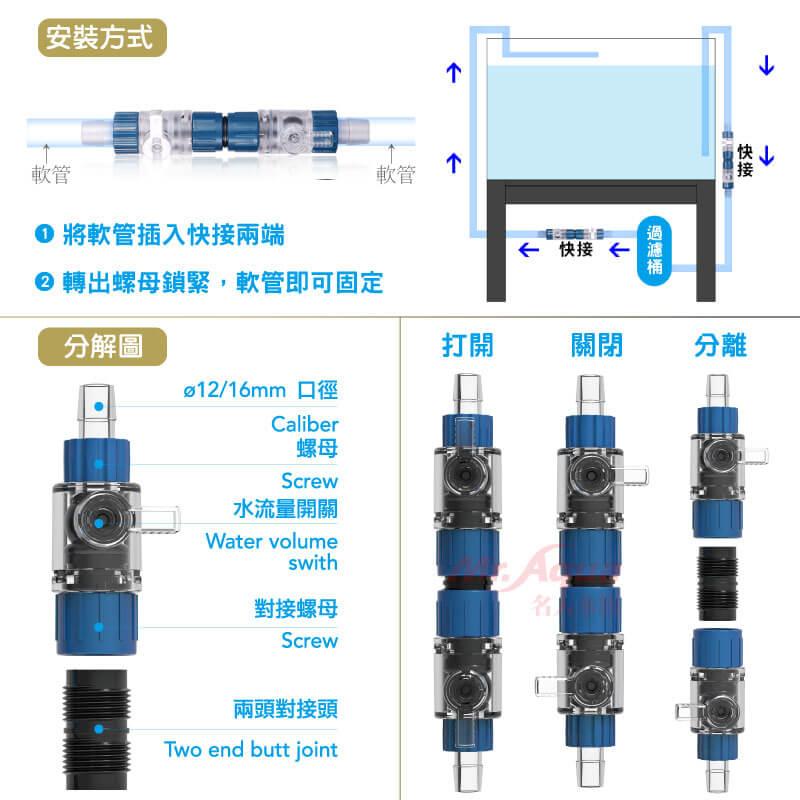 微笑的魚水族☆MR.水族先生【雙接水管開關快速接頭】 12mm 16mm 調水閥 快拆 水量調節 快速接頭 軟管 圓桶-細節圖2