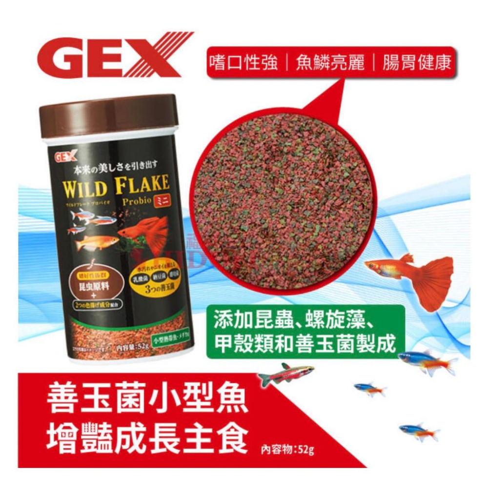 微笑的魚水族☆GEX-五味【小型魚增豔成長主食52g.成長薄片52g】-細節圖3