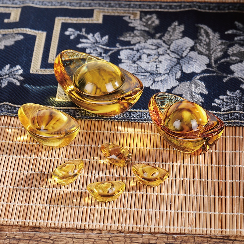 [貳次開運小舖] 台灣現貨 🔥黃金開運水晶元寶🔥 2cm 3cm 4cm 金元寶 琉璃元寶 元寶 招財進寶  開運小物-細節圖4