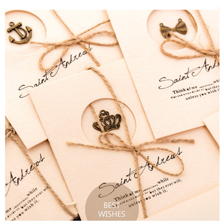 [台灣現貨] 復古風金屬銅飾牛皮紙卡片 情人節卡片 生日卡片 卡片 母親節卡片 文具-細節圖5