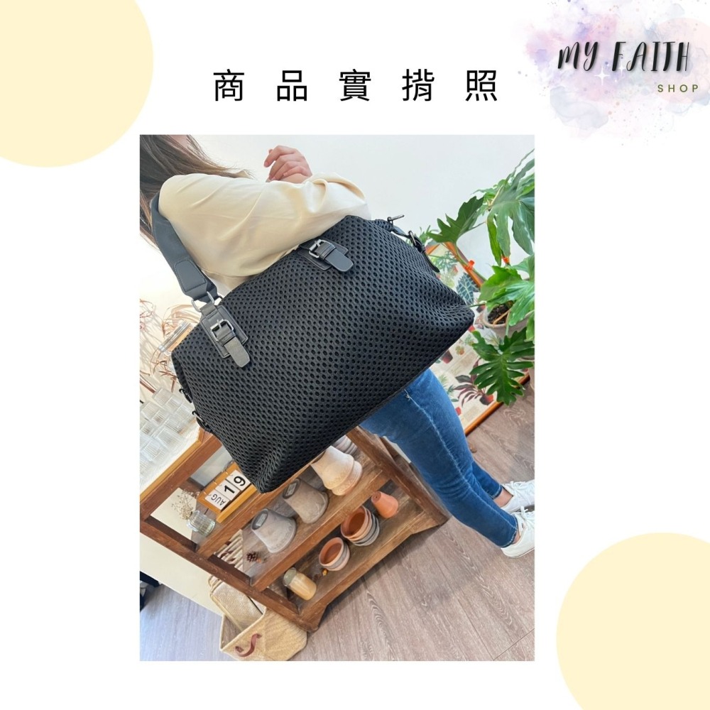 【MY FAITH】韓國時尚牛皮網布旅行袋 旅行包 摺疊包 媽媽包 大容量 購物袋 短途旅行包 行李袋 運動包 多用途-細節圖3