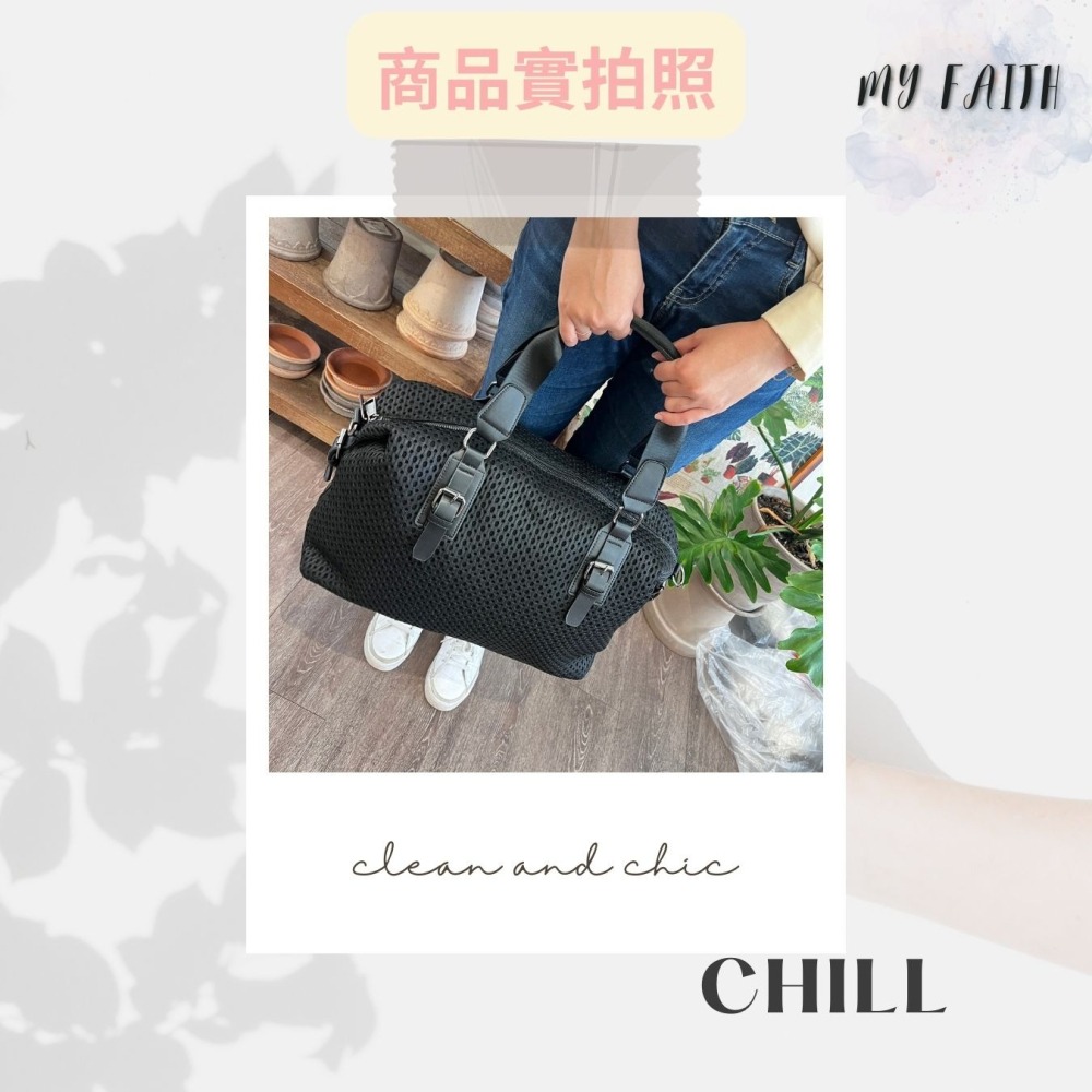 【MY FAITH】韓國時尚牛皮網布旅行袋 旅行包 摺疊包 媽媽包 大容量 購物袋 短途旅行包 行李袋 運動包 多用途-細節圖4