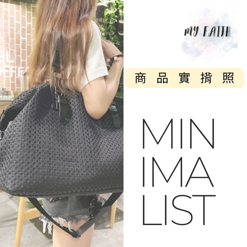 【MY FAITH】韓國時尚牛皮網布旅行袋 旅行包 摺疊包 媽媽包 大容量 購物袋 短途旅行包 行李袋 運動包 多用途-細節圖5