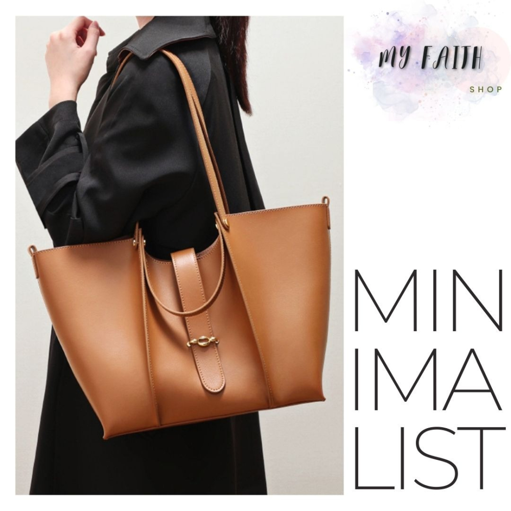 【MY FAITH】韓國牛皮大容量托特包 現貨 真皮絕美 腋下包 通勤上班 素面純色 免運費 單肩包 正韓包 韓國包包-細節圖2