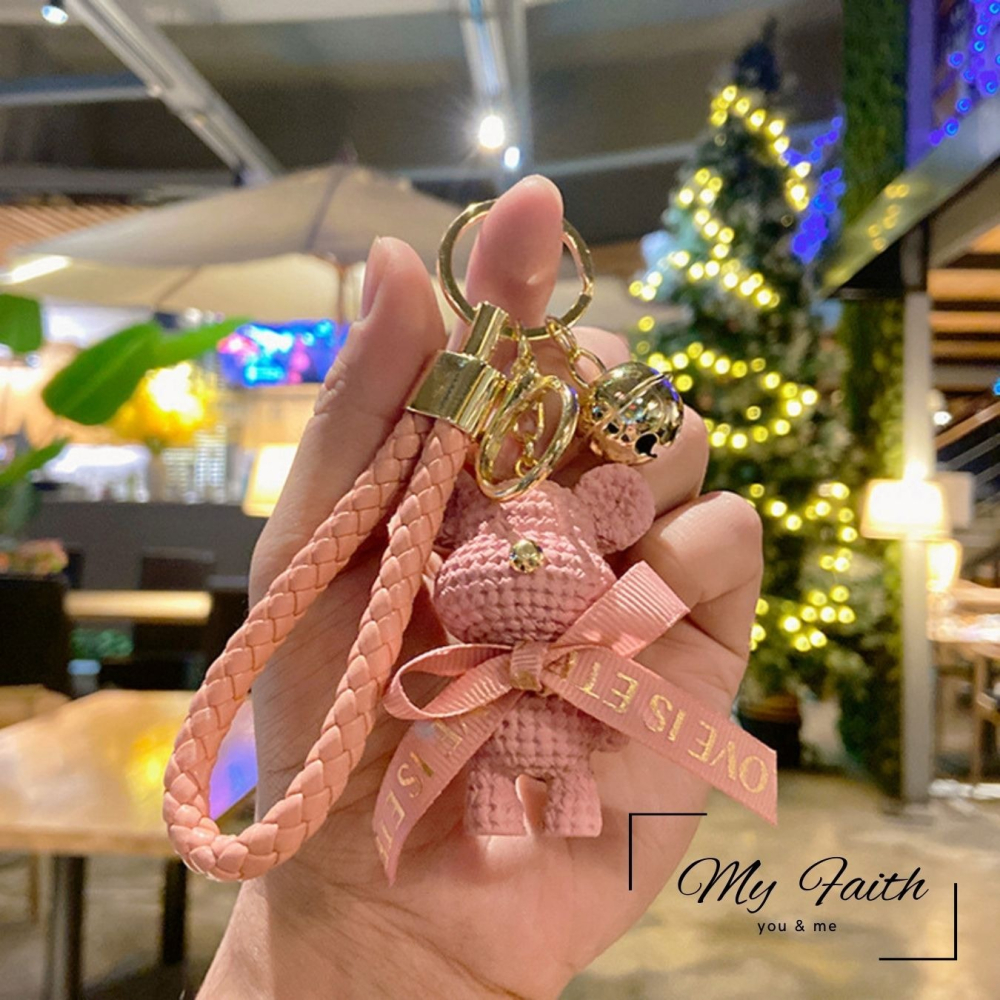 【MY FAITH】可愛蝴蝶結暴力熊吊飾鑰匙圈 裝飾包包 送禮 閨密同款 汽車鑰匙圈 手機吊飾-細節圖4