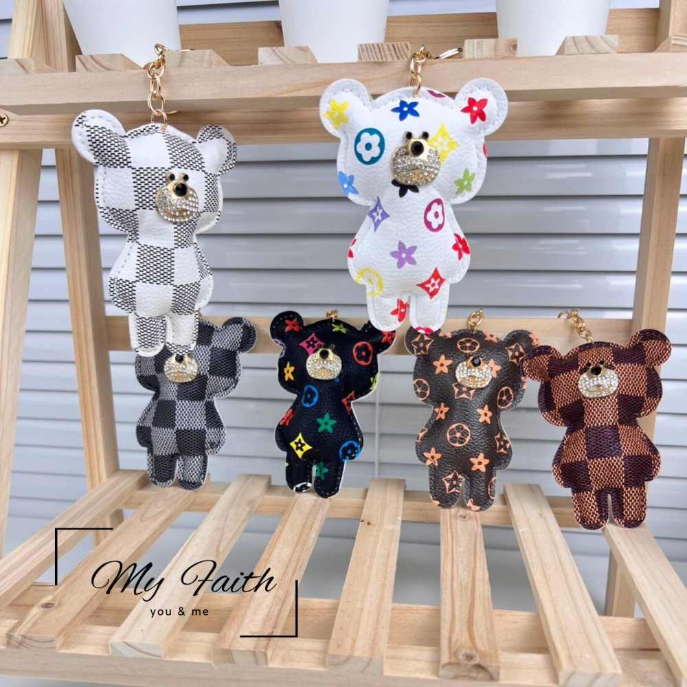 【MY FAITH】水鑽老花熊可愛吊飾鑰匙圈 裝飾包包 送禮 閨密同款 汽車鑰匙圈 手機吊飾-細節圖3
