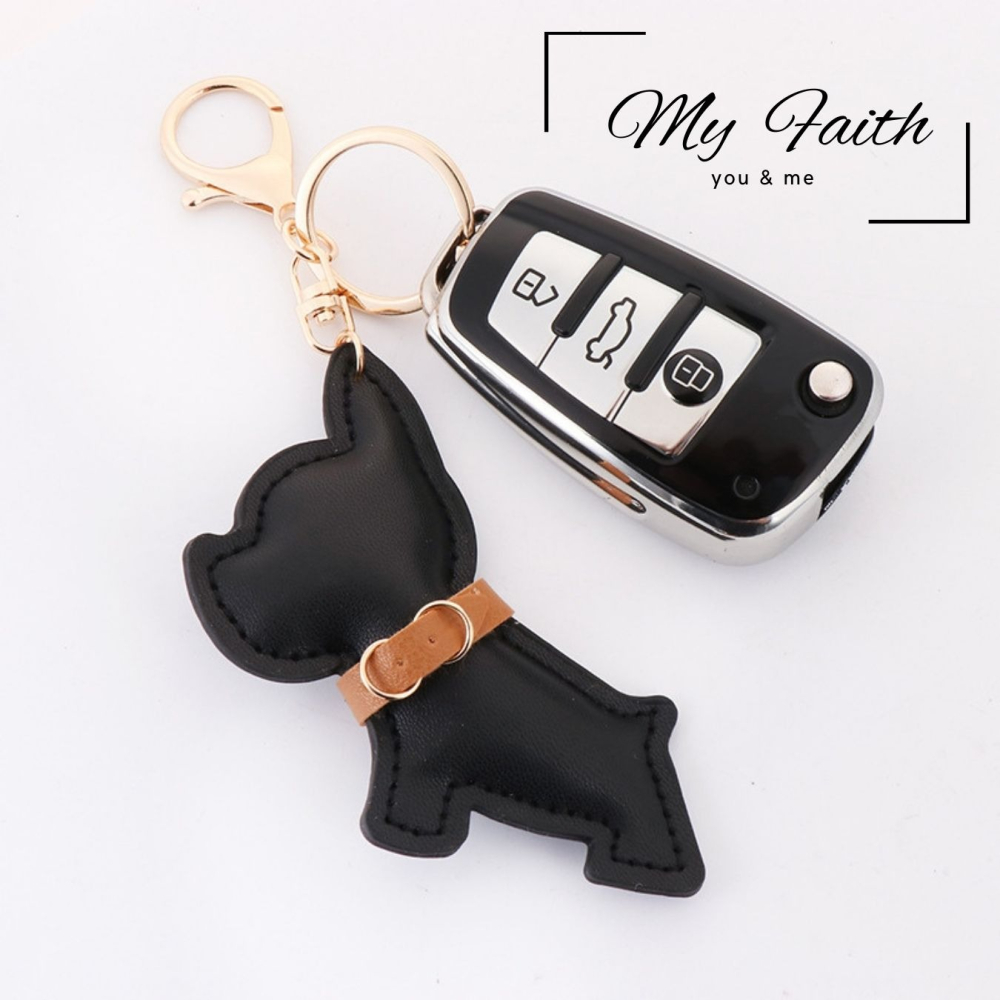 【MY FAITH】法鬥萌呆皮革可愛吊飾鑰匙圈 裝飾包包 送禮 閨密同款 汽車鑰匙圈 手機吊飾-細節圖2