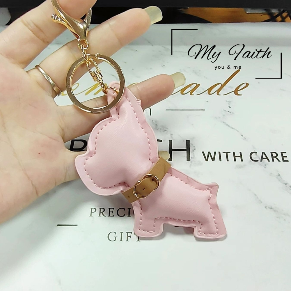 【MY FAITH】法鬥萌呆皮革可愛吊飾鑰匙圈 裝飾包包 送禮 閨密同款 汽車鑰匙圈 手機吊飾-細節圖3