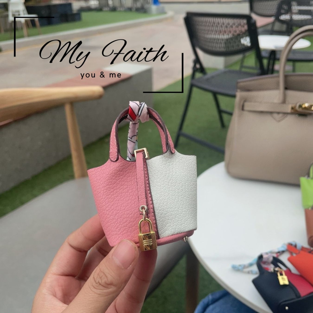 【MY FAITH】菜籃子皮革可愛吊飾鑰匙圈 裝飾包包 送禮 閨密同款 汽車鑰匙圈 零錢包 多功能 手機吊飾-細節圖2